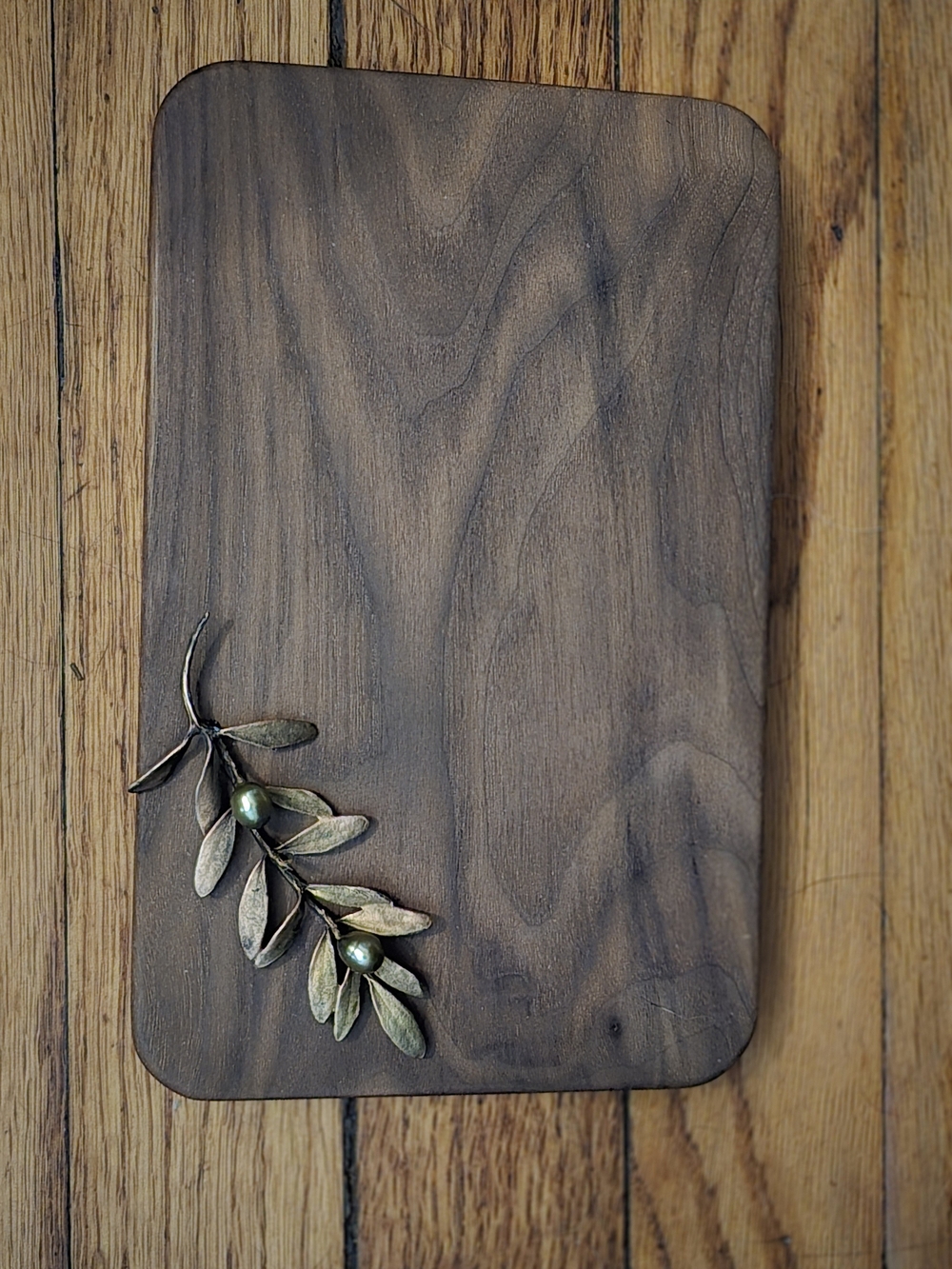 Walnut Wood Serving Board with Brass Olive Accent